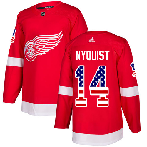Adidas Red Wings #14 Gustav Nyquist Red Home Authentic USA Flag Stitched Youth NHL Jersey